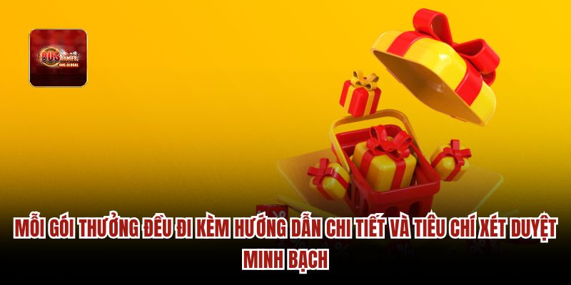 Mỗi gói thưởng đều đi kèm hướng dẫn chi tiết và tiêu chí xét duyệt minh bạch